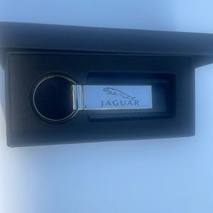 COPY - Jaguar “New” black leather chrome key ring / chain.